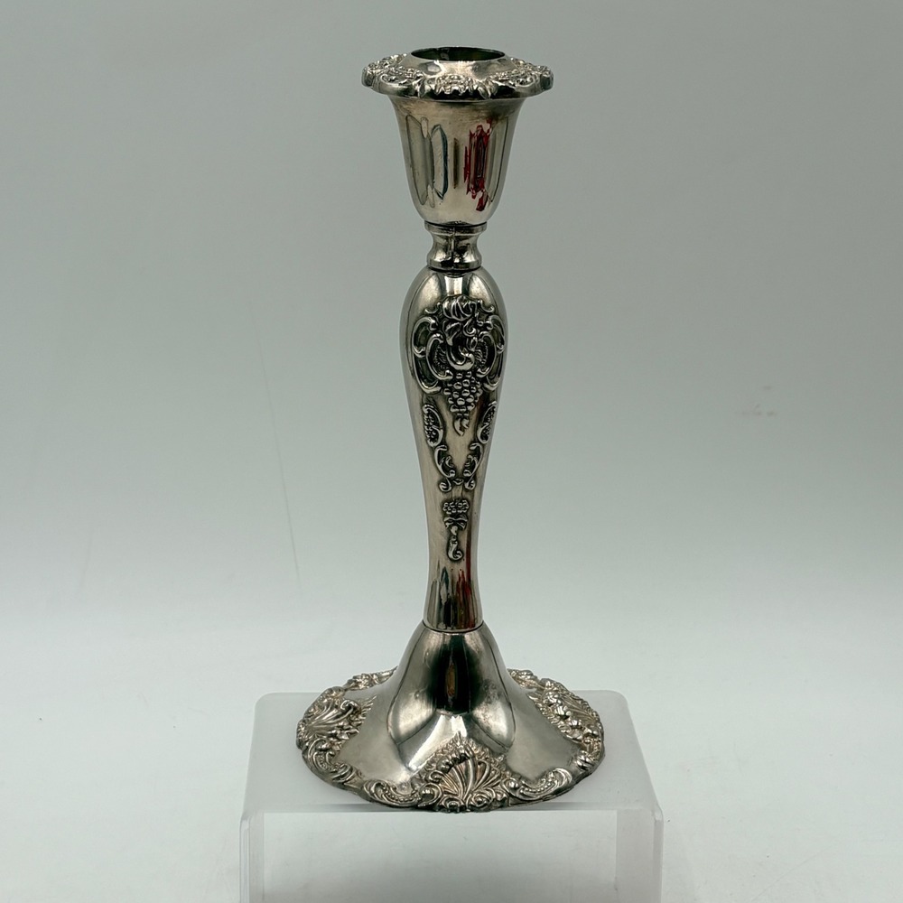 VTG Godinger Silver Plate Ornate Repousse Grape Candlestick Holder Victorian